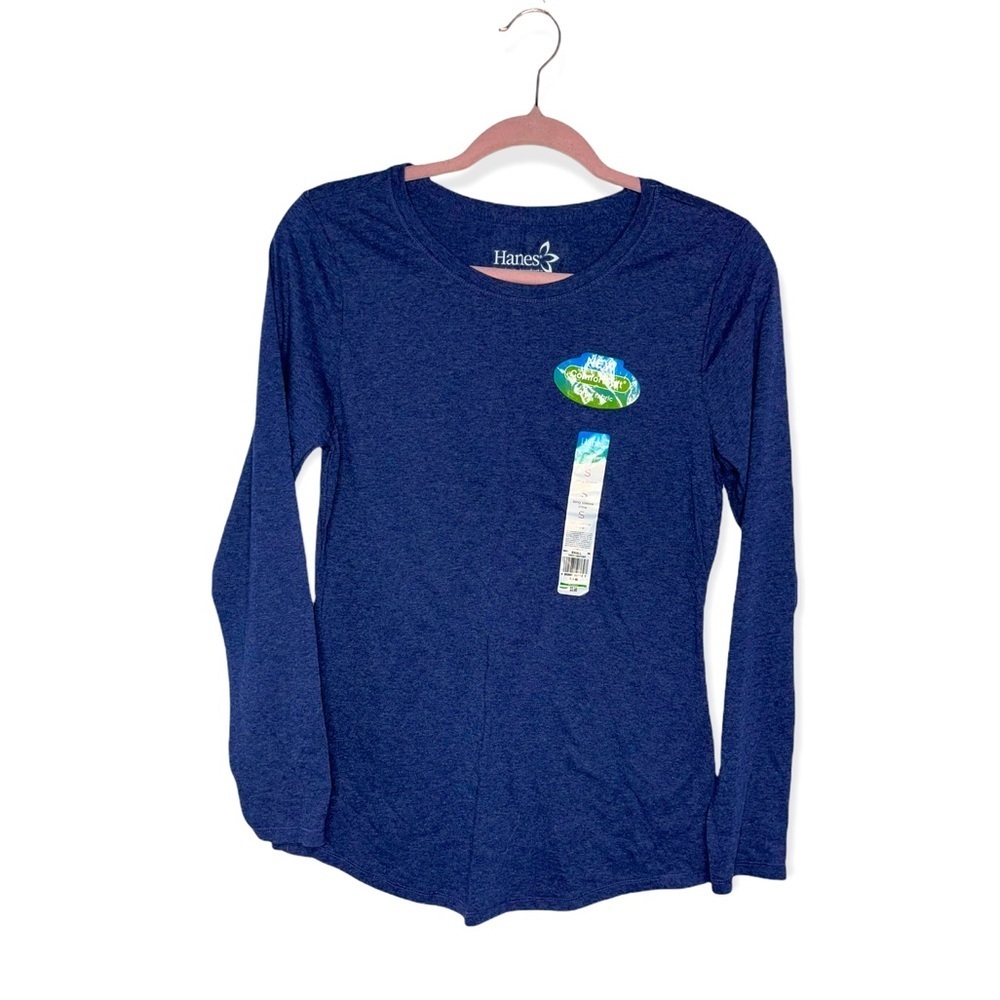 HANES Comfort Soft Blue Long Sleeve T Shirt S NWT